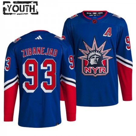 Børn NHL New York Rangers Trøje Mika Zibanejad 93 Adidas 2022-23 Blå Reverse Retro 2.0 Authentic